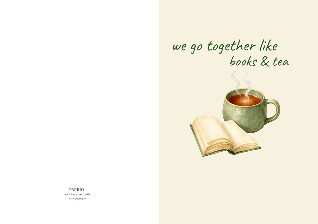 We Go Together Like Books & Tea – Botanical Greeting Card (A5)