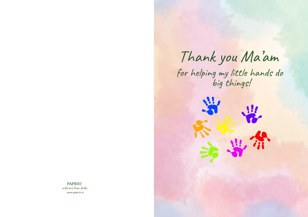 Thank You Ma'am For Helping My Little Hands Do Big Things – Teacher Card (A5)