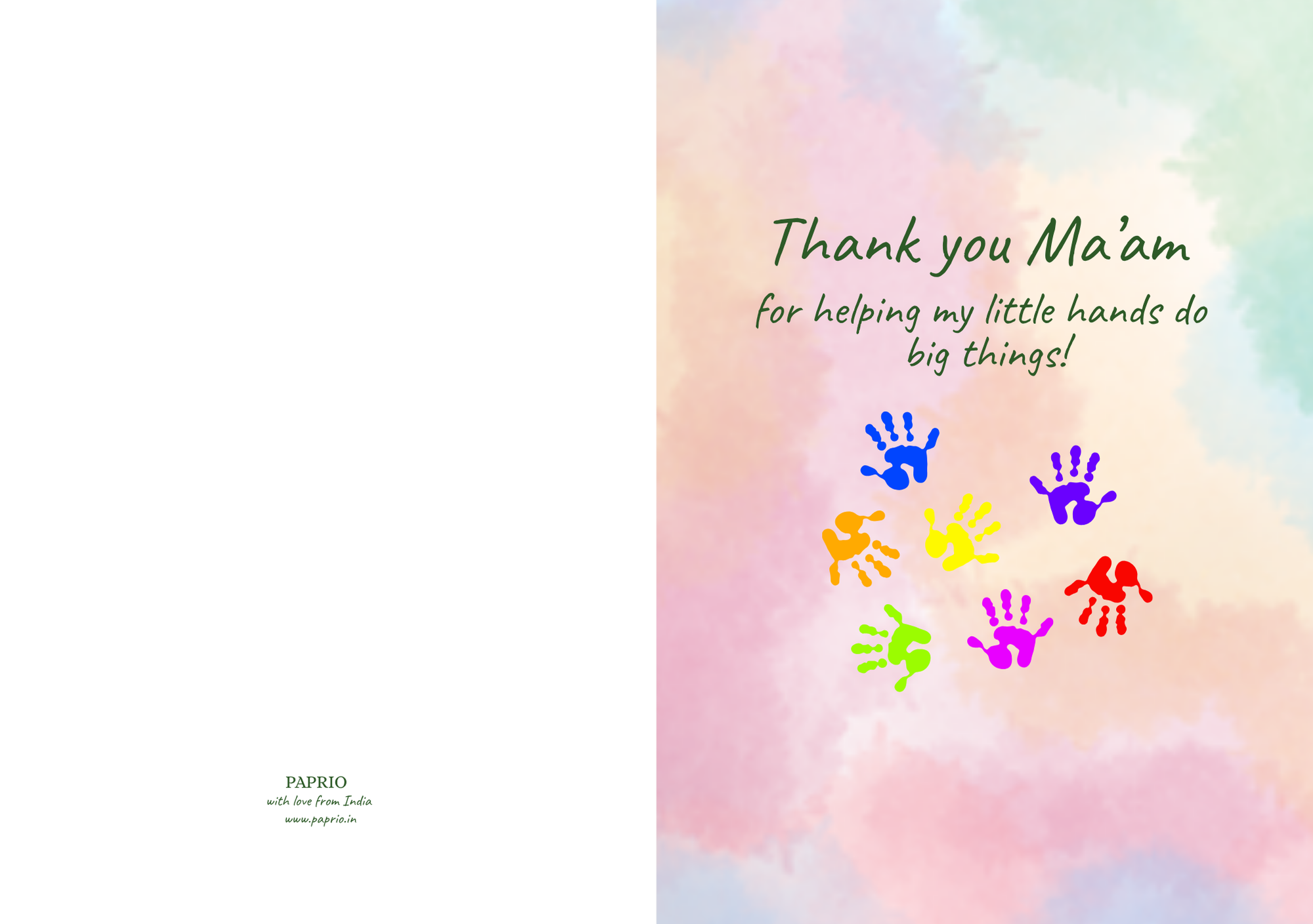 Thank You Ma'am For Helping My Little Hands Do Big Things – Teacher Card (A5)