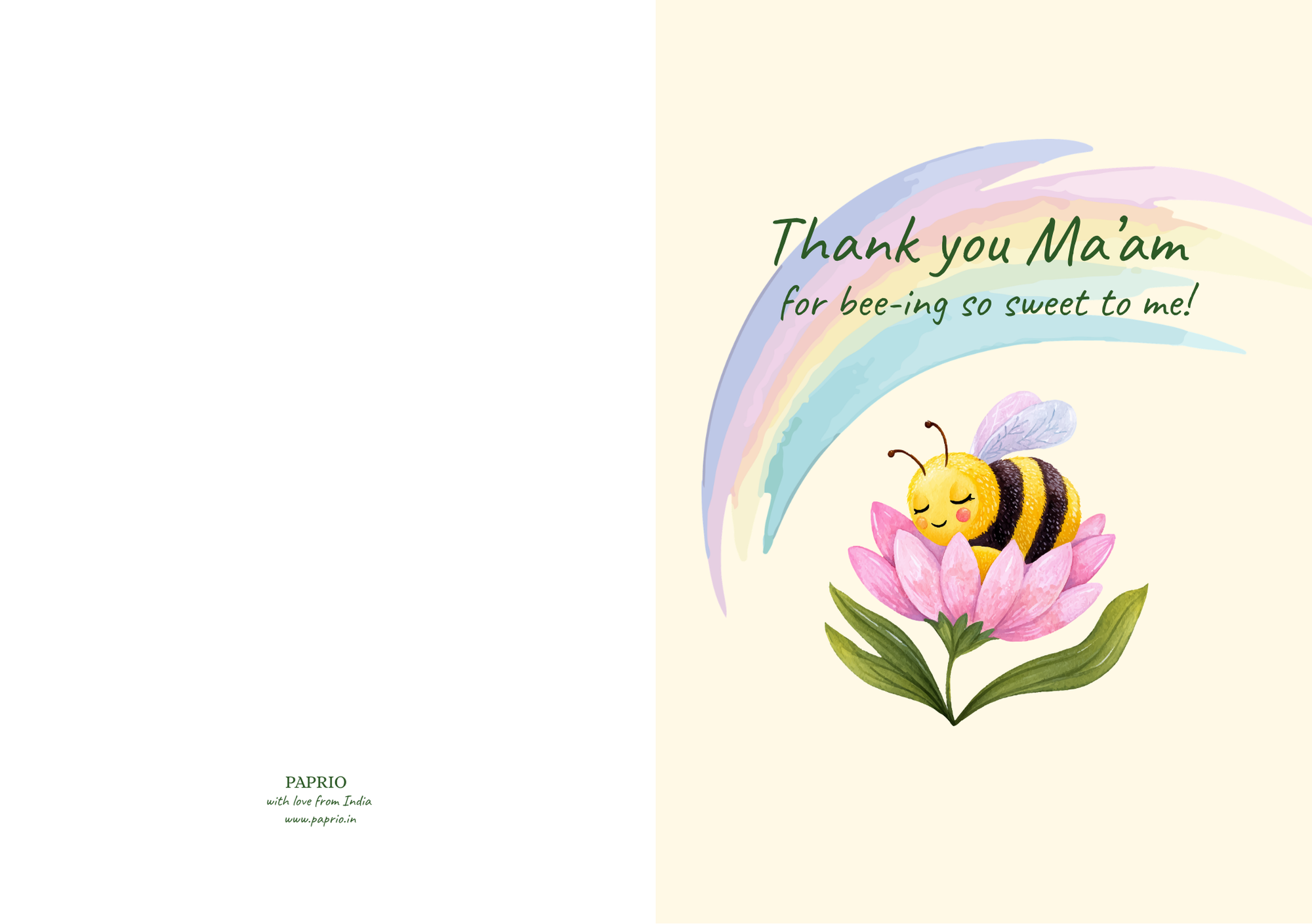 Thank You Ma'am For Bee-ing So Sweet To Me! – Teacher Card (A5)
