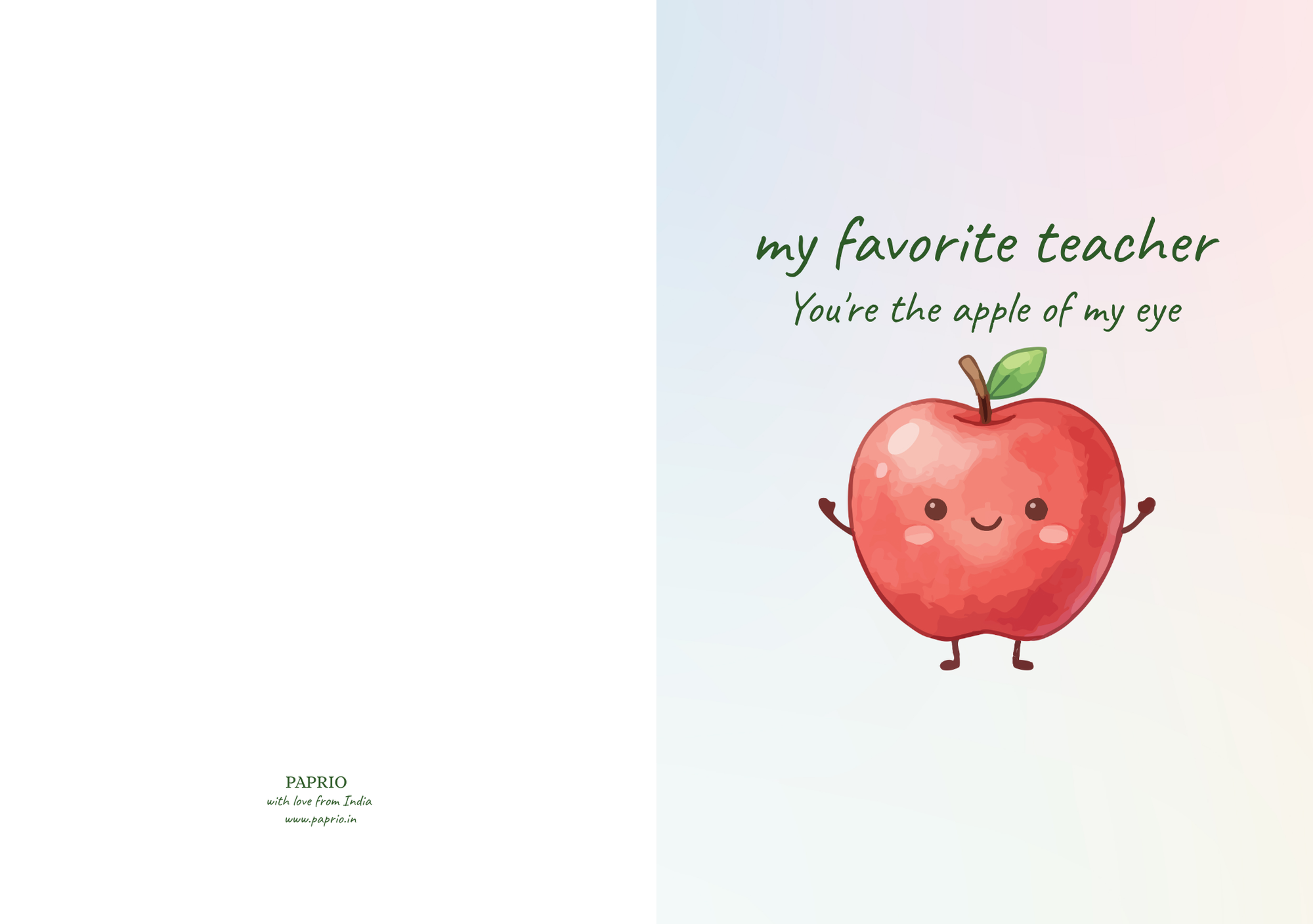 My Favorite Teacher, You're The Apple Of My Eye – Teacher Card (A5)